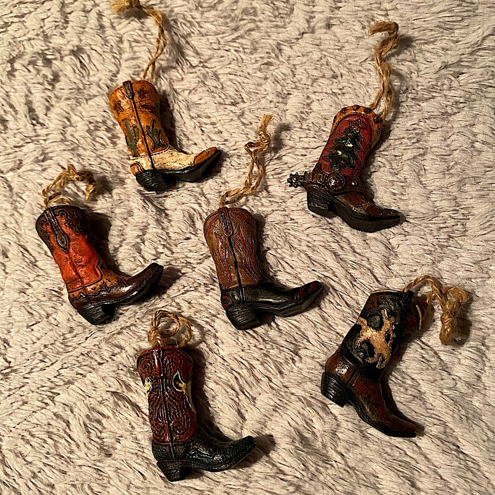 Cowboy Boot Ornaments, 6-Count, UNUSED